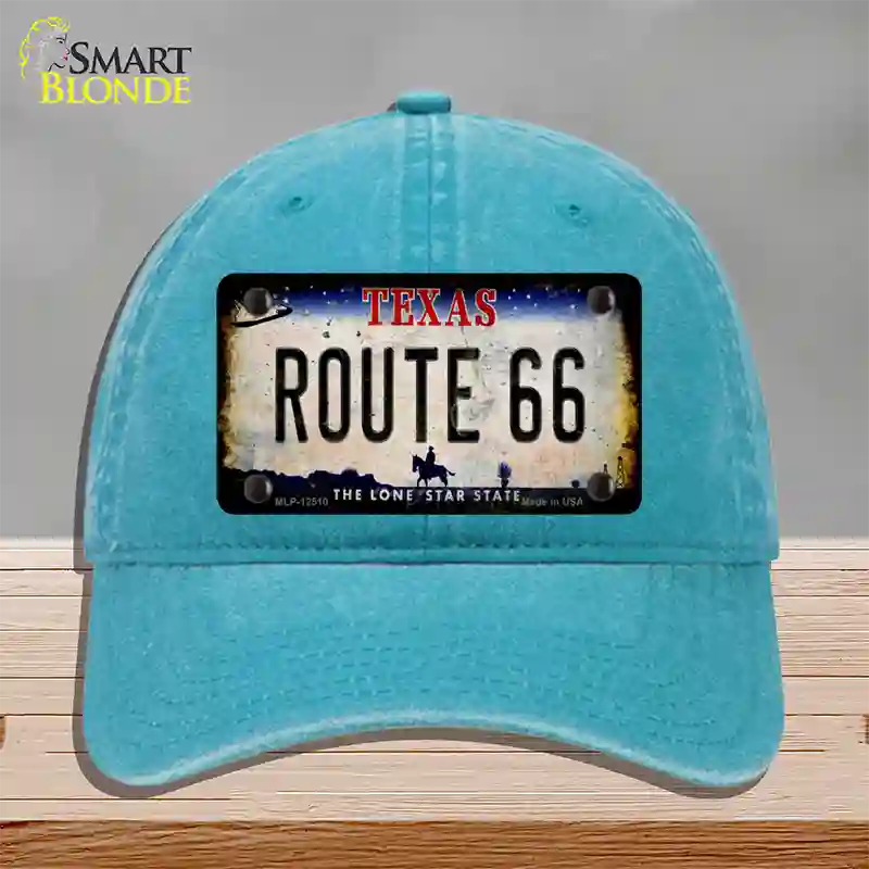 Route 66 Texas Rusty Novelty License Plate Hat Unconstructed Cotton / Lake Blue