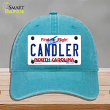 Candler North Carolina Novelty License Plate Hat Unconstructed Cotton / Lake Blue