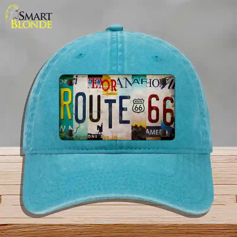 Route 66 Strip Novelty License Plate Hat Unconstructed Cotton / Lake Blue