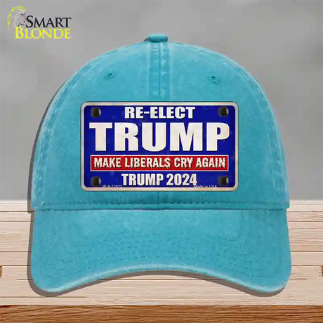 Re-Elect Trump 2024 Blue Novelty License Plate Hat Unconstructed Cotton / Lake Blue