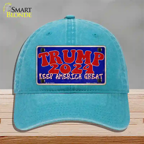 Trump 2024 Keep America Great Novelty License Plate Hat Unconstructed Cotton / Lake Blue