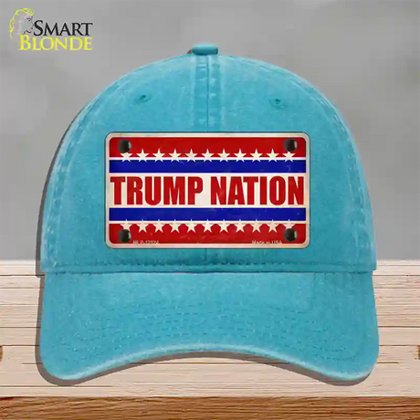 Trump Nation Novelty License Plate Hat Unconstructed Cotton / Lake Blue