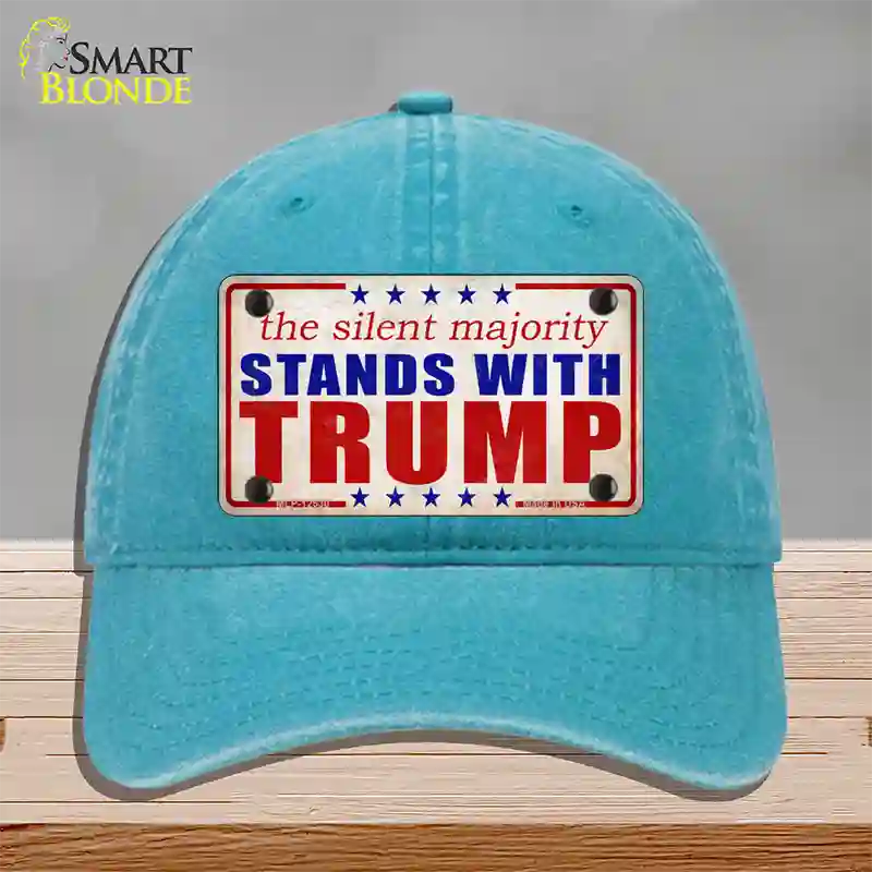 Silent Majority Stands with Trump Novelty License Plate Hat Unconstructed Cotton / Lake Blue