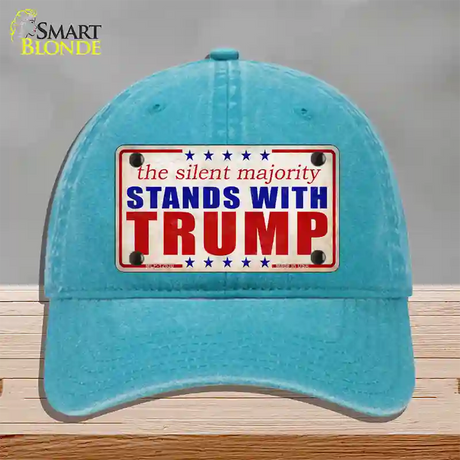 Silent Majority Stands with Trump Novelty License Plate Hat Unconstructed Cotton / Lake Blue