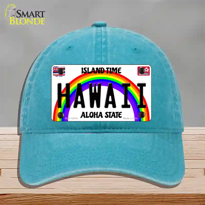 Hawaii Novelty License Plate Hat Unconstructed Cotton / Lake Blue