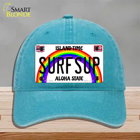 Surfsup Hawaii Novelty License Plate Hat Unconstructed Cotton / Lake Blue