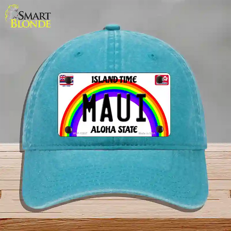 Maui Hawaii Novelty License Plate Hat Unconstructed Cotton / Lake Blue