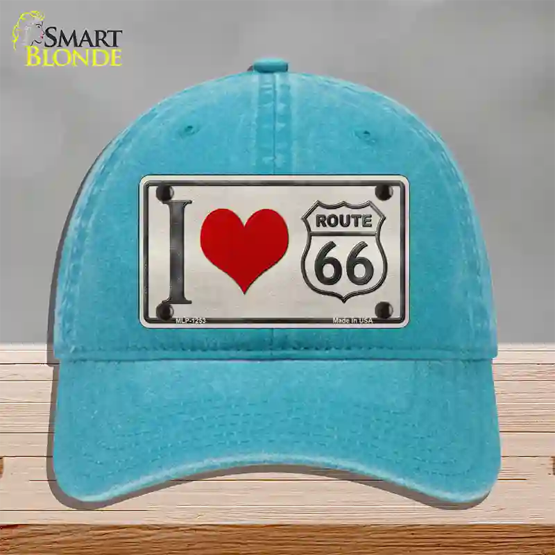 I Love Route 66 Novelty License Plate Hat Unconstructed Cotton / Lake Blue