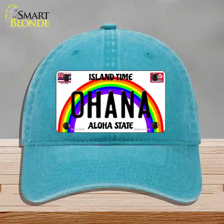 Ohana Hawaii Novelty License Plate Hat Unconstructed Cotton / Lake Blue