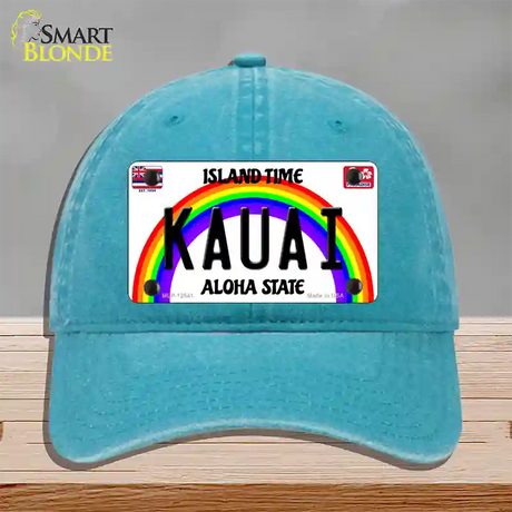 Kauai Hawaii Novelty License Plate Hat Unconstructed Cotton / Lake Blue