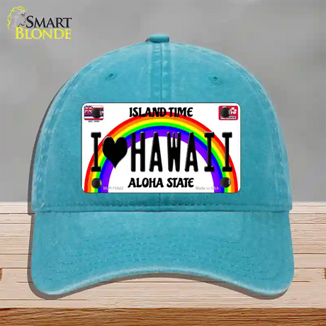 I Love Hawaii Novelty License Plate Hat Unconstructed Cotton / Lake Blue