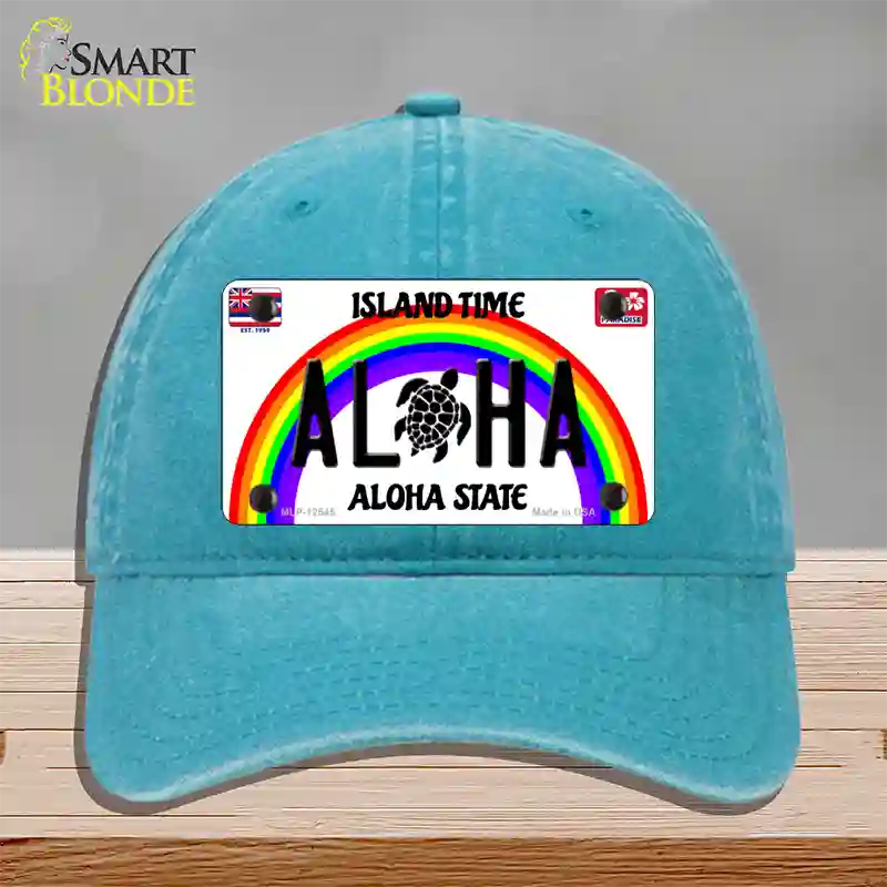 Aloha Turtle Hawaii Novelty License Plate Hat Unconstructed Cotton / Lake Blue