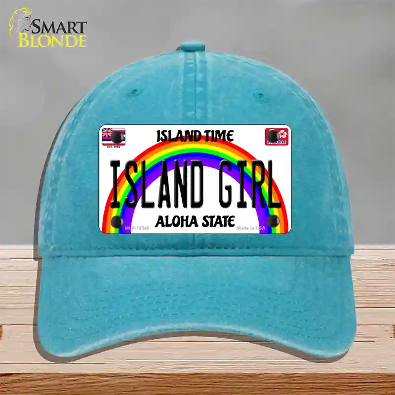 Island Girl Hawaii Novelty License Plate Hat Unconstructed Cotton / Lake Blue