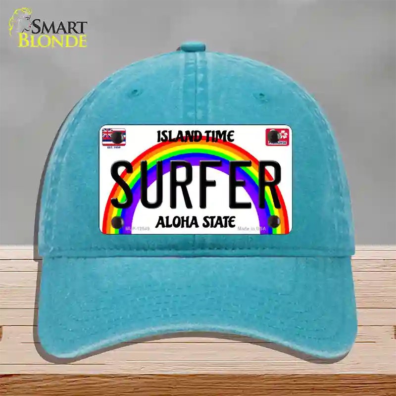 Surfer Hawaii Novelty License Plate Hat Unconstructed Cotton / Lake Blue