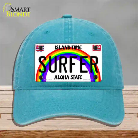 Surfer Hawaii Novelty License Plate Hat Unconstructed Cotton / Lake Blue