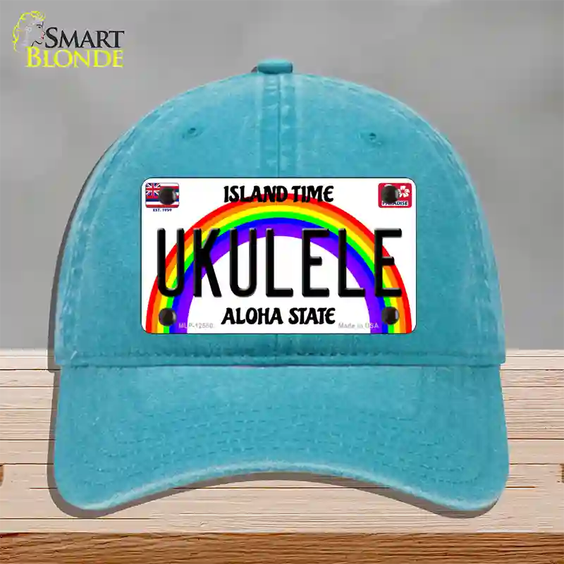 Ukulele Hawaii Novelty License Plate Hat Unconstructed Cotton / Lake Blue