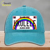 Ukulele Hawaii Novelty License Plate Hat Unconstructed Cotton / Lake Blue