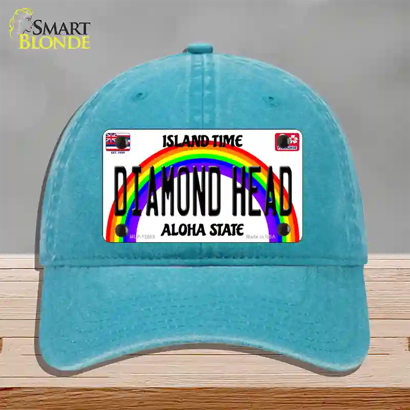 Diamond Head Hawaii Novelty License Plate Hat Unconstructed Cotton / Lake Blue