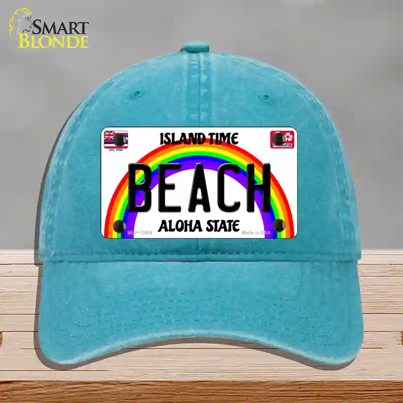 Beach Hawaii Novelty License Plate Hat Unconstructed Cotton / Lake Blue