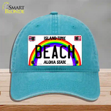 Beach Hawaii Novelty License Plate Hat Unconstructed Cotton / Lake Blue