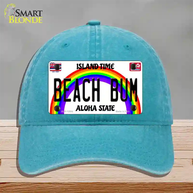 Beach Bum Hawaii Novelty License Plate Hat Unconstructed Cotton / Lake Blue