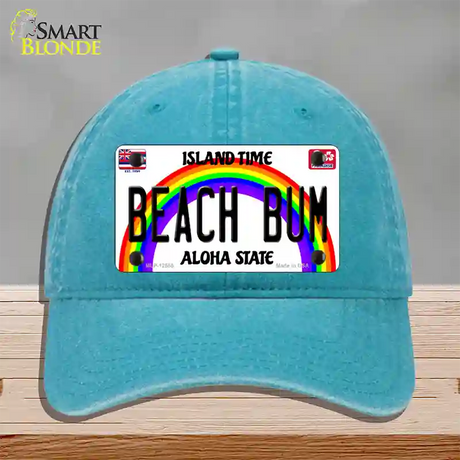 Beach Bum Hawaii Novelty License Plate Hat Unconstructed Cotton / Lake Blue