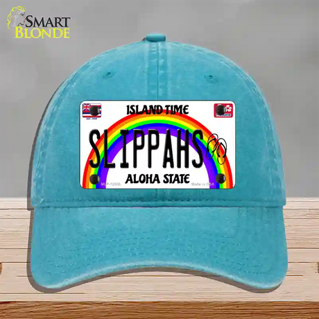 Slippahs Hawaii Novelty License Plate Hat Unconstructed Cotton / Lake Blue