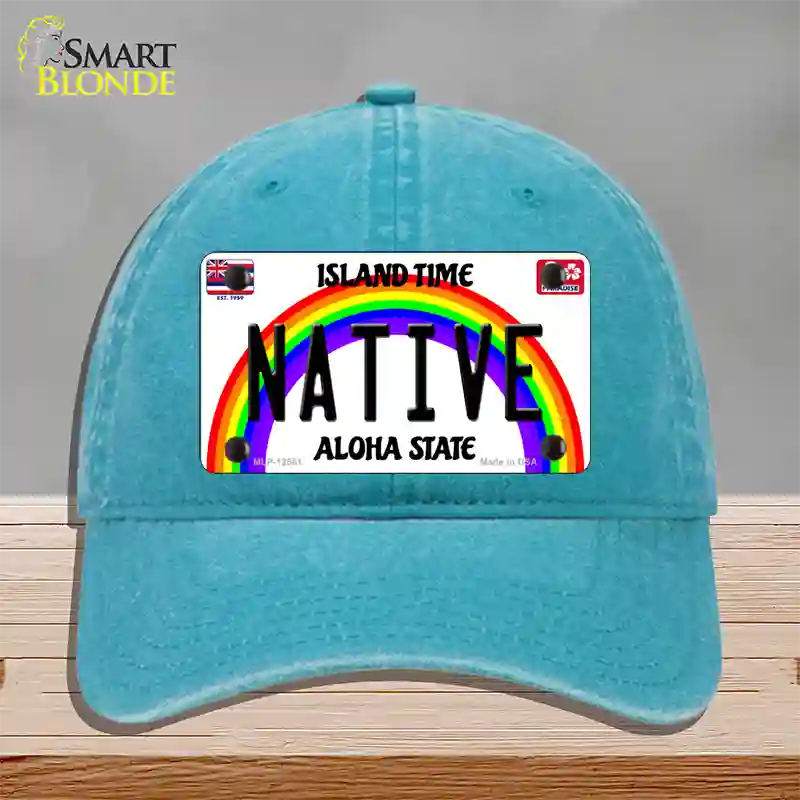 Native Hawaii Novelty License Plate Hat Unconstructed Cotton / Lake Blue