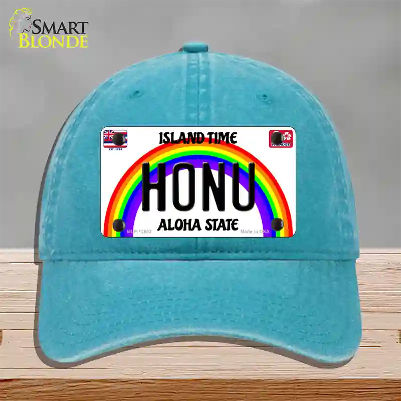 Honu Hawaii Novelty License Plate Hat Unconstructed Cotton / Lake Blue