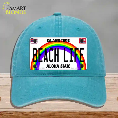 Beach Life Hawaii Novelty License Plate Hat Unconstructed Cotton / Lake Blue