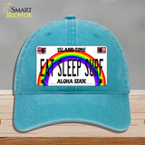 Eat Sleep Surf Hawaii Novelty License Plate Hat Unconstructed Cotton / Lake Blue