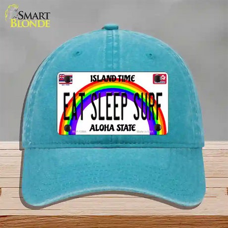 Eat Sleep Surf Hawaii Novelty License Plate Hat Unconstructed Cotton / Lake Blue