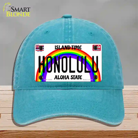 Honolulu Hawaii Novelty License Plate Hat Unconstructed Cotton / Lake Blue