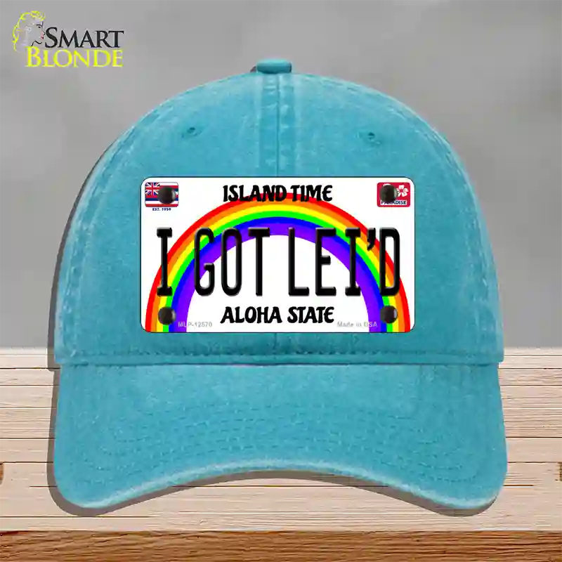 I Got Leid Hawaii Novelty License Plate Hat Unconstructed Cotton / Lake Blue