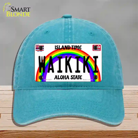 Waikiki Hawaii Novelty License Plate Hat Unconstructed Cotton / Lake Blue