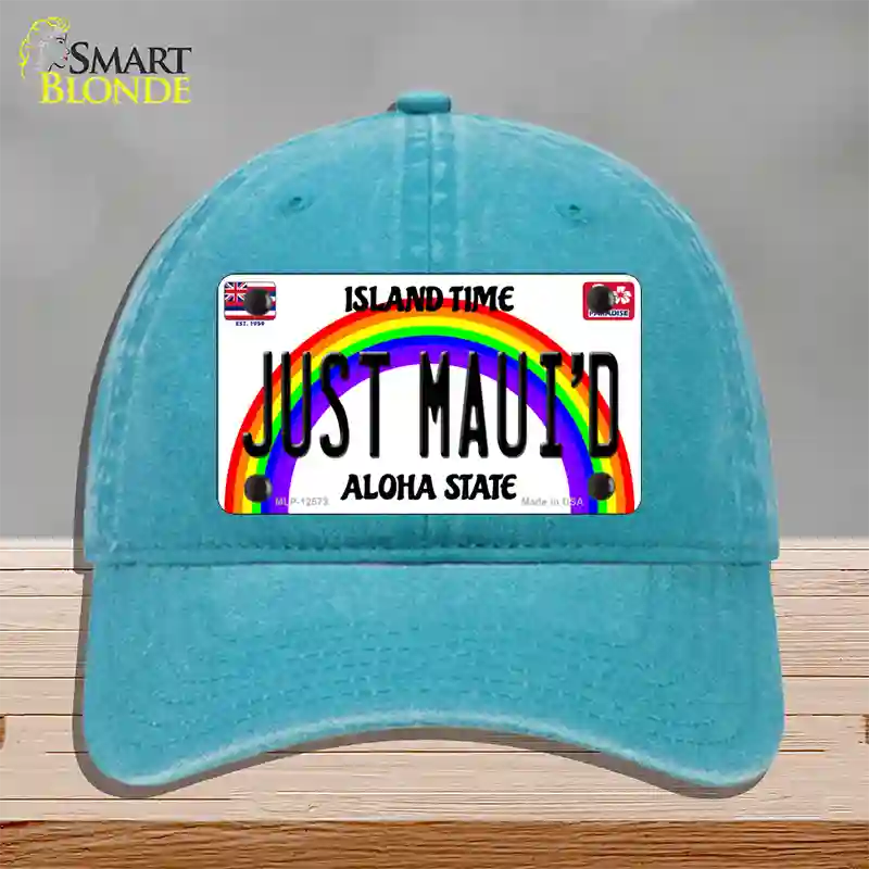 Just Mauid Hawaii Novelty License Plate Hat Unconstructed Cotton / Lake Blue