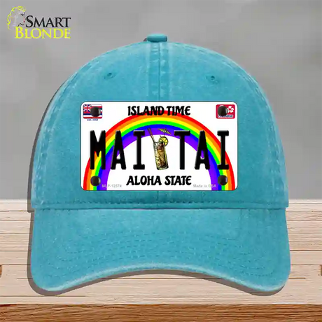 Mai Tai Hawaii Novelty License Plate Hat Unconstructed Cotton / Lake Blue