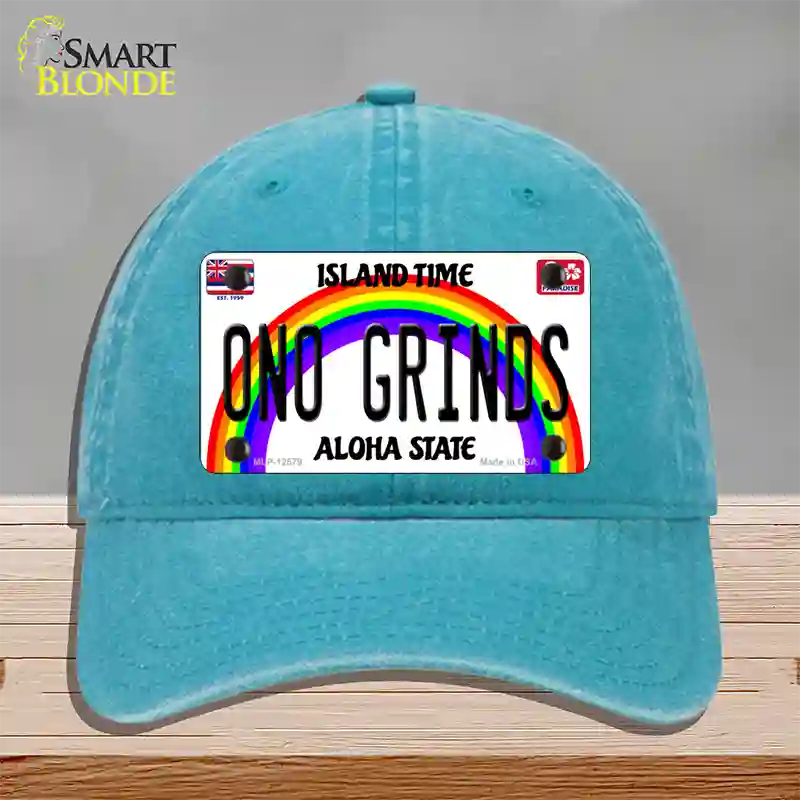 Ono Grinds Hawaii Novelty License Plate Hat Unconstructed Cotton / Lake Blue