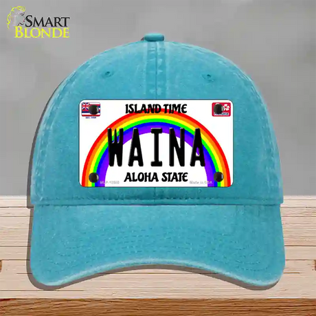 Waina Hawaii Novelty License Plate Hat Unconstructed Cotton / Lake Blue