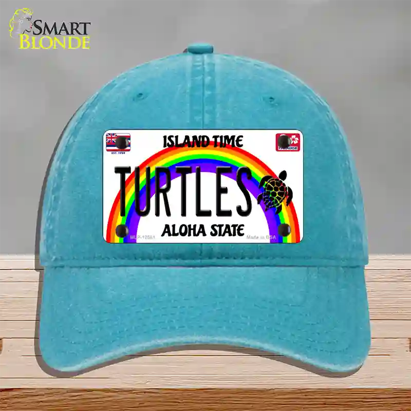 Turtles Hawaii Novelty License Plate Hat Unconstructed Cotton / Lake Blue