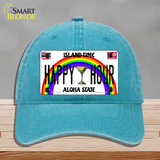 Happy Hour Hawaii Novelty License Plate Hat Unconstructed Cotton / Lake Blue