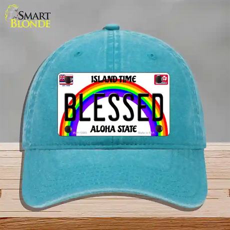 Blessed Hawaii Novelty License Plate Hat Unconstructed Cotton / Lake Blue