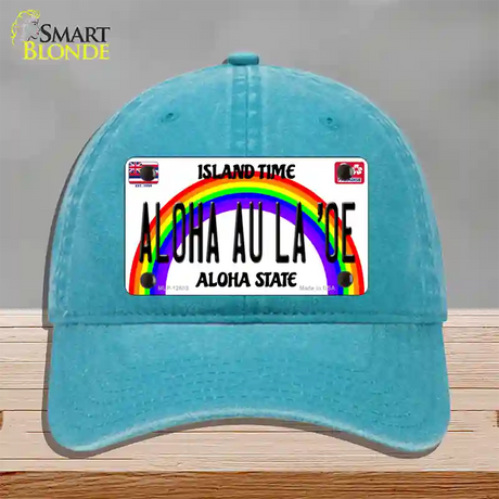 Aloha Au La Oe Hawaii Novelty License Plate Hat Unconstructed Cotton / Lake Blue