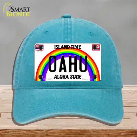 Oahu Hawaii Novelty License Plate Hat Unconstructed Cotton / Lake Blue