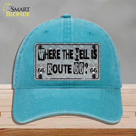 Where The Hell Is Route 66 Novelty License Plate Hat Unconstructed Cotton / Lake Blue