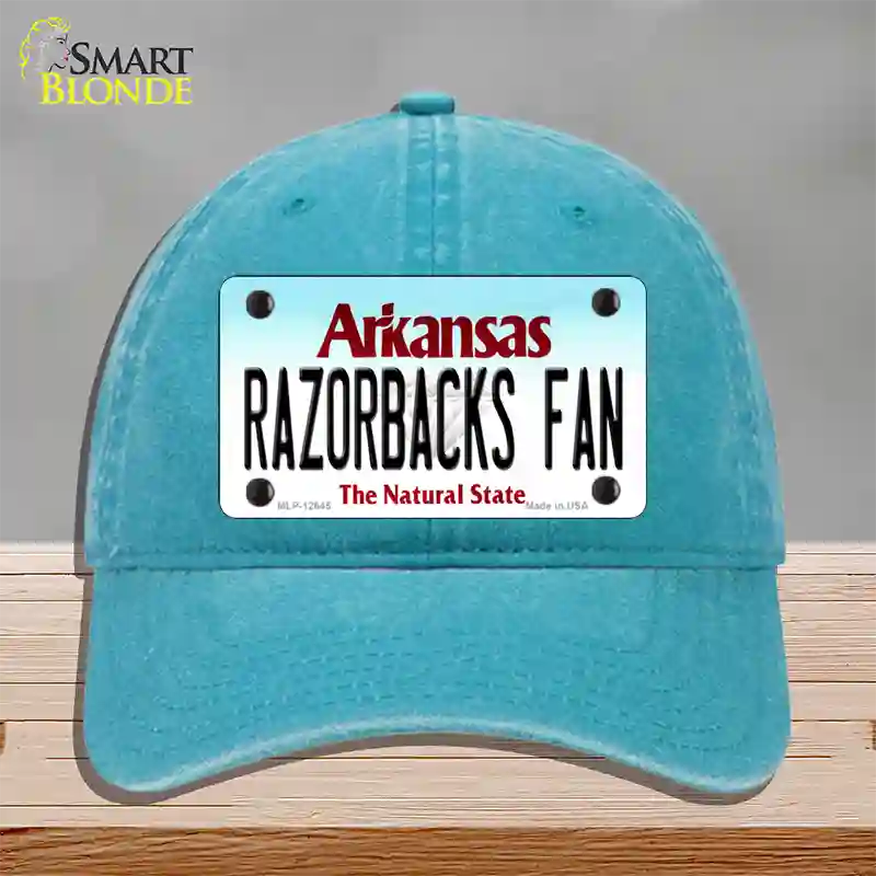 Razorbacks Fan Novelty License Plate Hat Unconstructed Cotton / Lake Blue