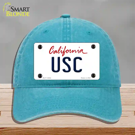 USC Novelty License Plate Hat Unconstructed Cotton / Lake Blue