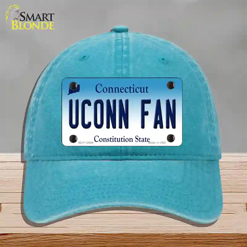 UConn Fan Novelty License Plate Hat Unconstructed Cotton / Lake Blue