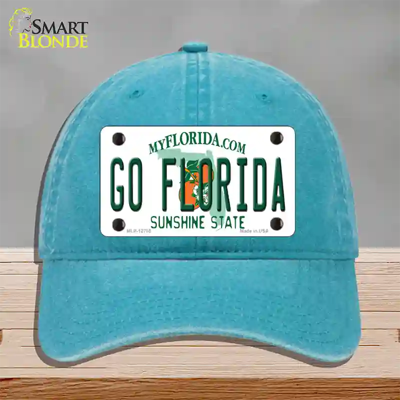 Go Florida Novelty License Plate Hat Unconstructed Cotton / Lake Blue