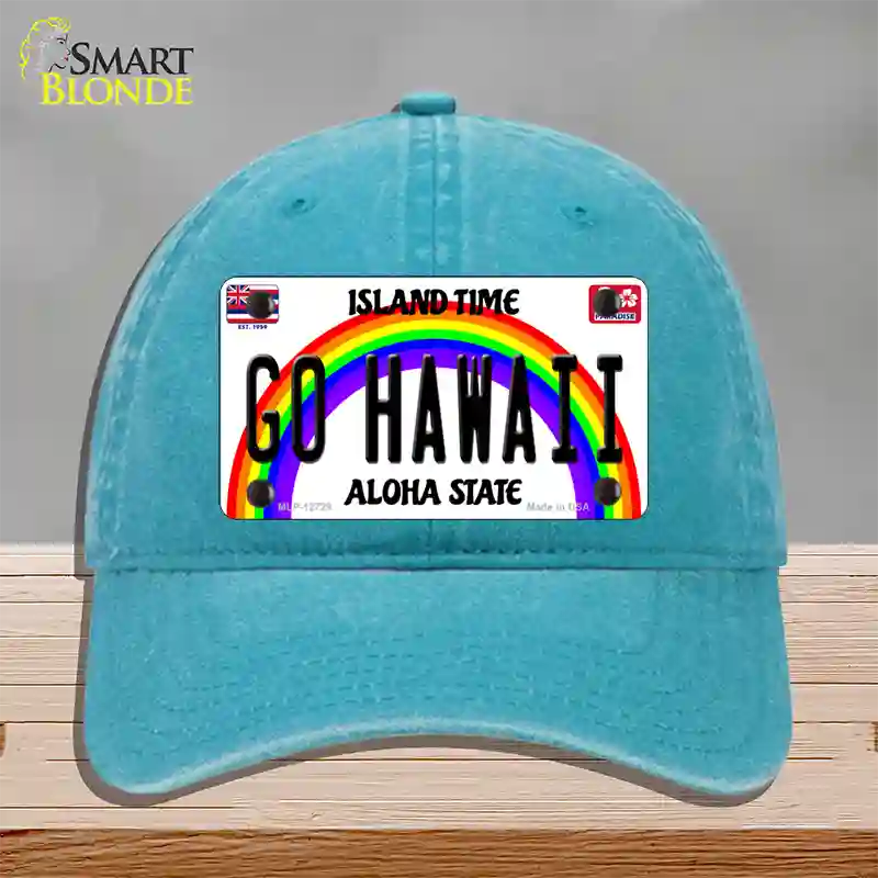 Go Hawaii Novelty License Plate Hat Unconstructed Cotton / Lake Blue